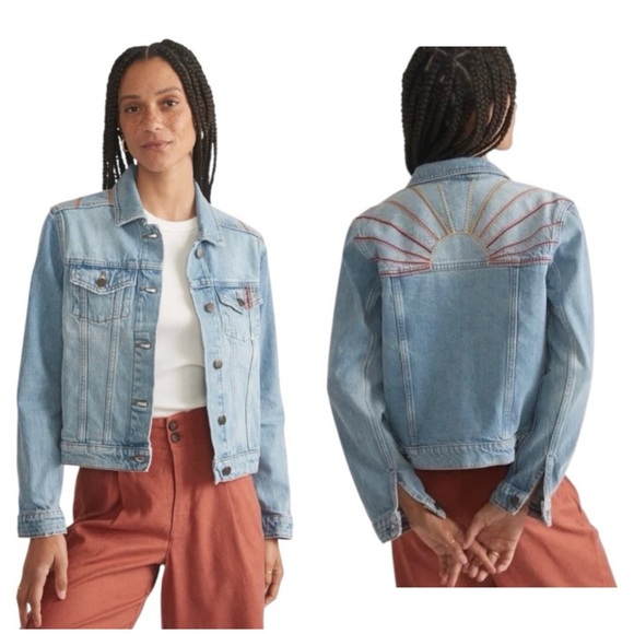 Marine Layer jacket coat size Small embroidered denim jean sun - Picture 2 of 10
